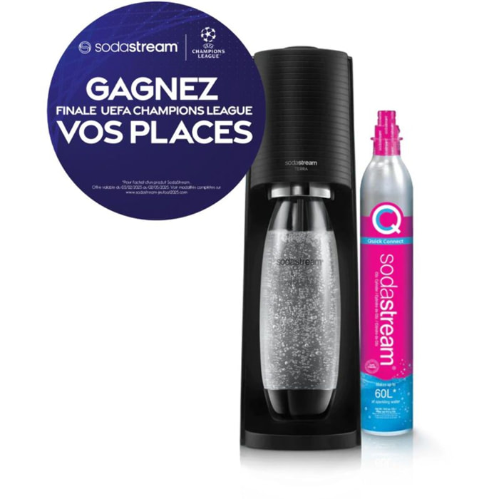 Machine à soda SODASTREAM Terra noire pack 1 bouteille + 1 recharge