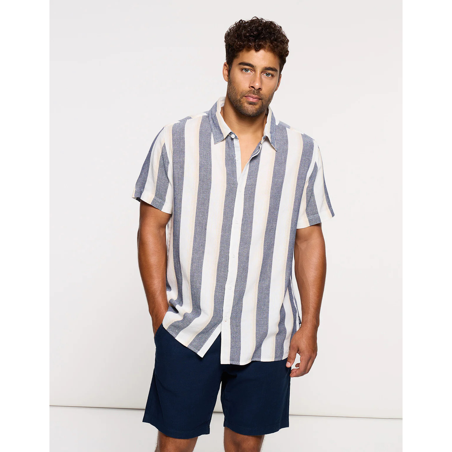 Camisa Manga Corta Rayas Azul - Hana