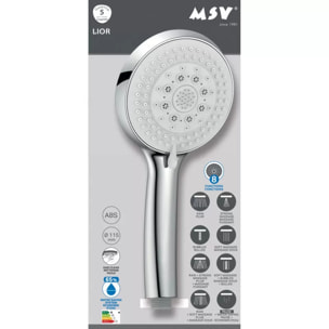 Pommeau de douche MSV Lior Ø 115 mm – 8 fonctions – Économie d'eau 65 % – Chromé