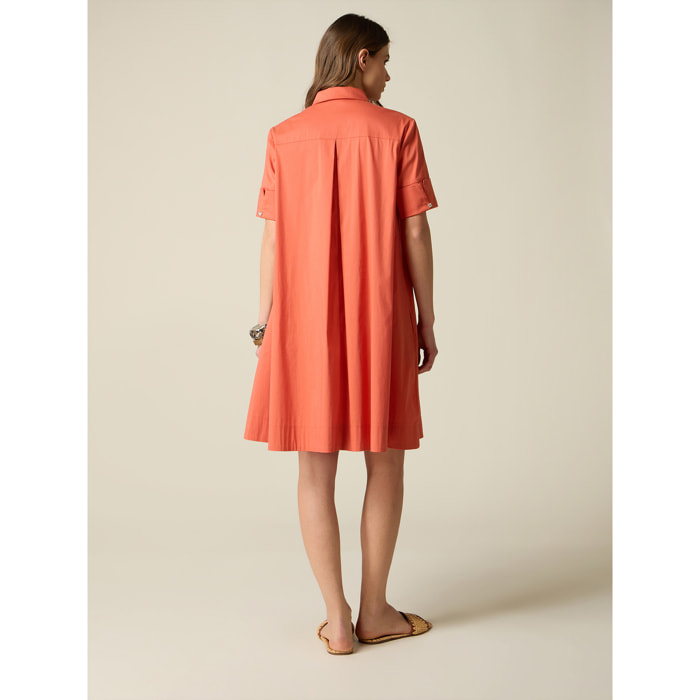 Oltre - Vestido camisero en popelín - Naranja sol