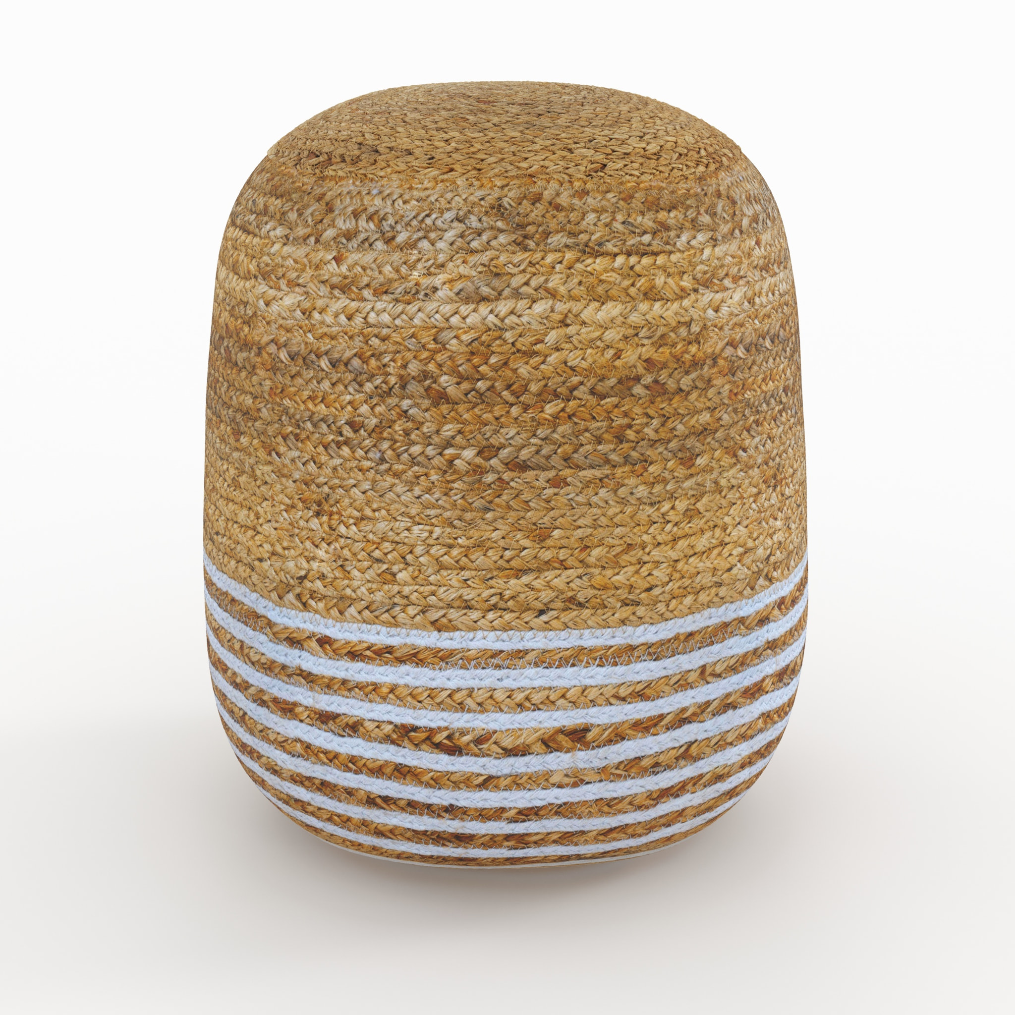 Pouf rond en jute, fines rayures blanches D40 cm - Billy