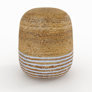 Pouf rond en jute, fines rayures blanches D40 cm - Billy