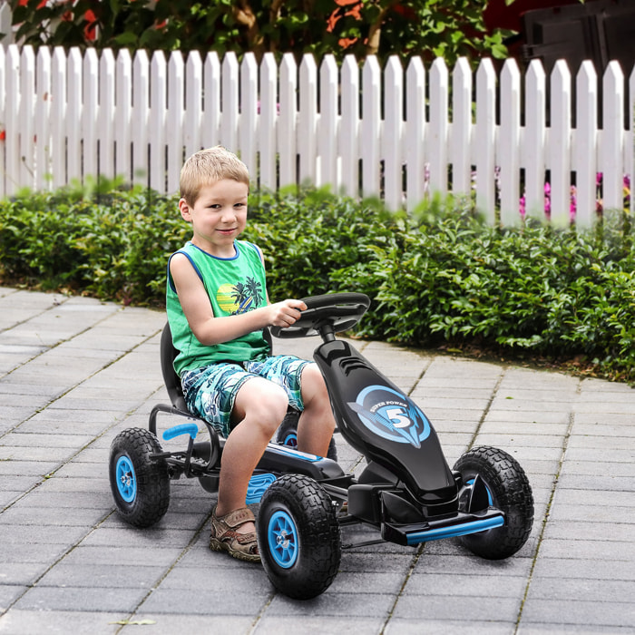 Coche Infantil de Pedales Go Kart a Pedales para Niños de 5-12 Años con Asiento Ajustable Neumáticos Inflables Amortiguador y Freno de Mano Carga 50 kg 121x58x61 cm Azul