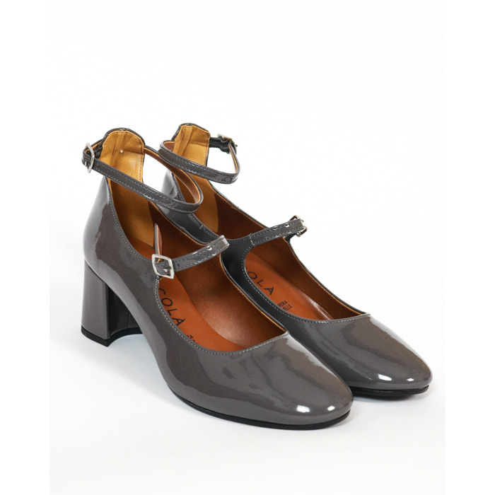 MARY JANE 2 CINTURINI CHOCOLA' GRIGIO