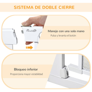 Barrera de Seguridad para Perros Extensible 75-103 cm Barrera para Escalera Puerta con 2 Extensiones Doble Bloqueo Cierre Automático Blanco