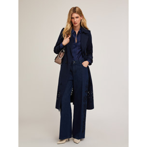 Motivi - Gabardina de doble botonadura en tejido técnico con bordado - Azul