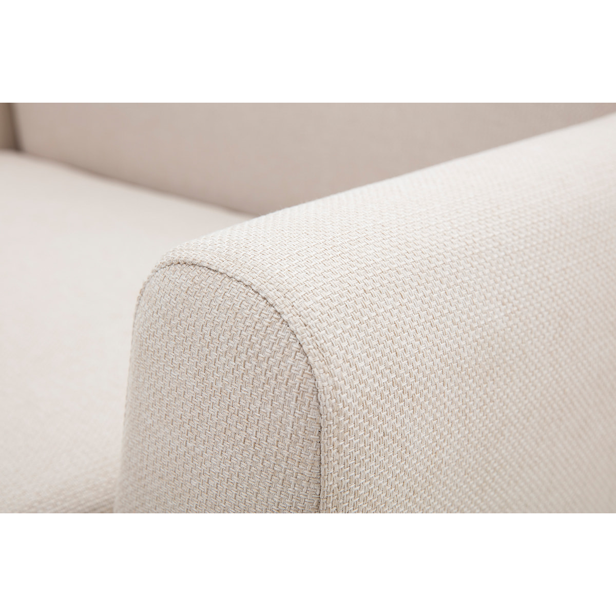 Canapé scandinave 2 places en tissu beige et bois clair PURE