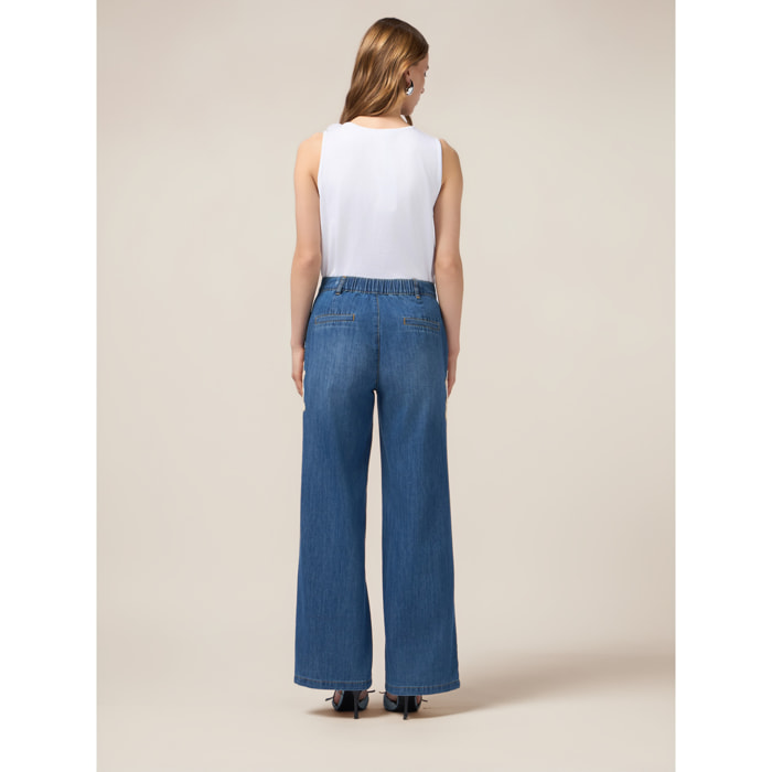 Oltre - Jeans palazzo con bordados decorativos - Azul