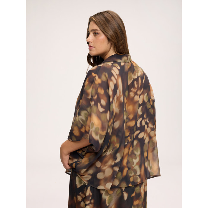 Fiorella Rubino - Blusa kimono con stampa in georgette - Marrone