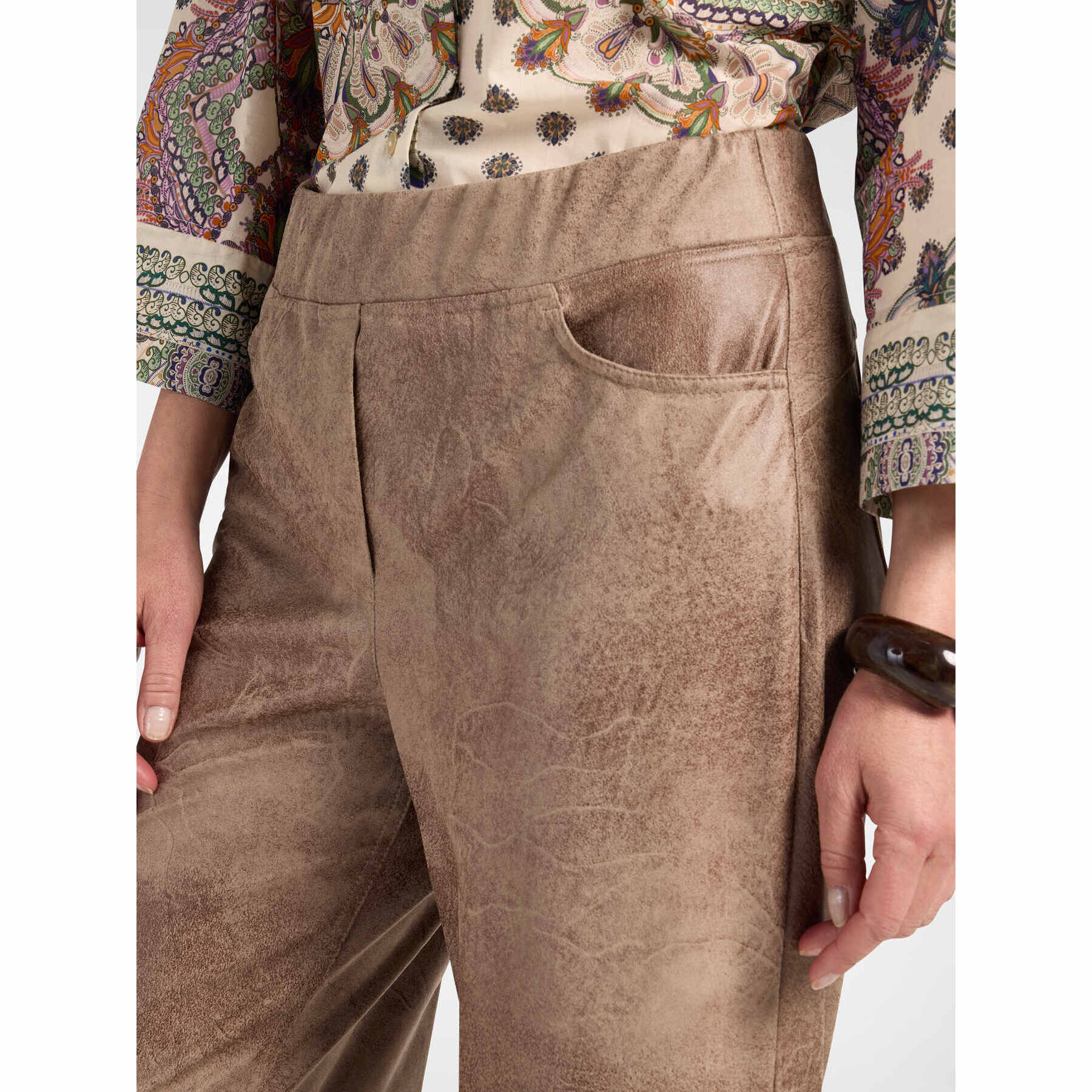 Elena Mirò - Pantaloni palazzo cropped effetto used - Marrone