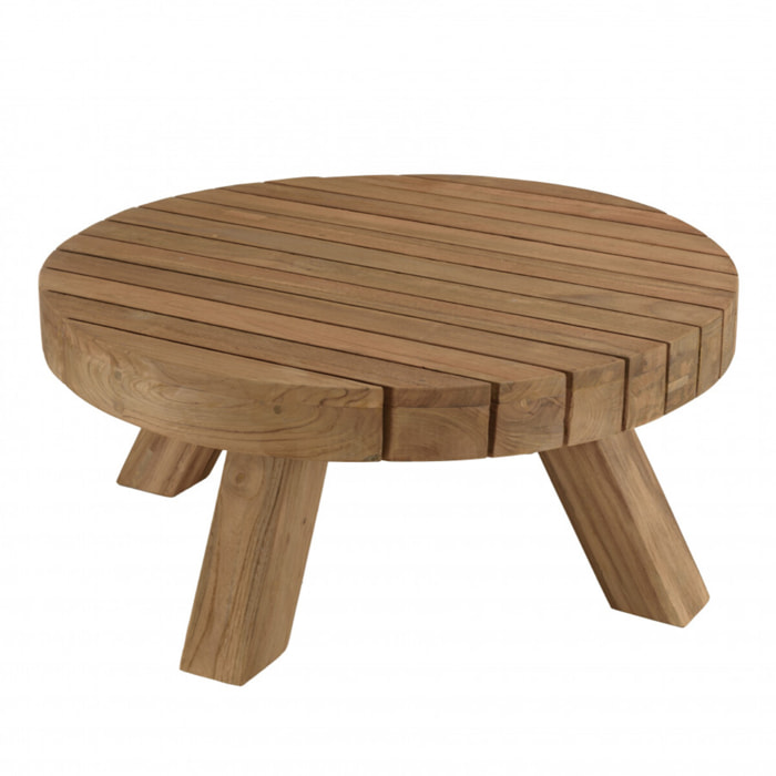 KALLY - Table basse jardin ronde 80x80m teck recyclé couleur naturelle