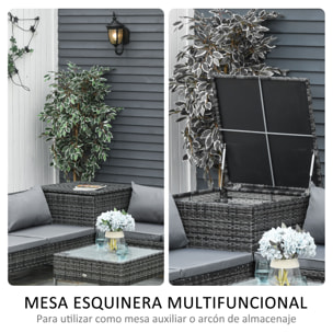 Set Muebles de Jardín 4 Piezas de Ratán 2 Sofá Doble 2 Mesa Gran Almacenaje Gris