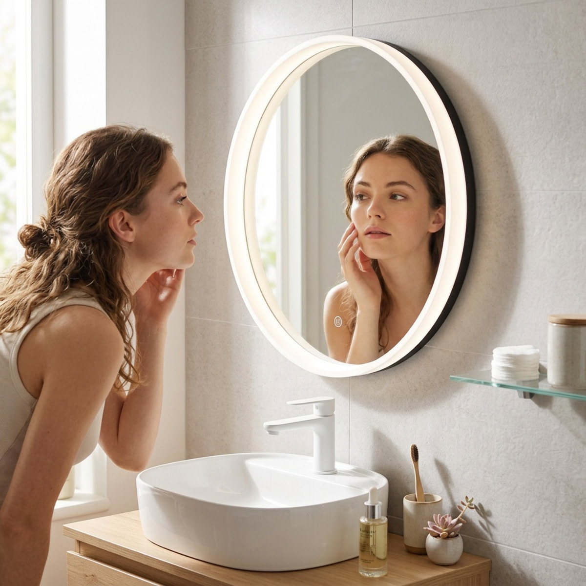 Miroir LED rond 60 cm avec capteur tactile et mémoire des réglages SAT (SATZFULED60)