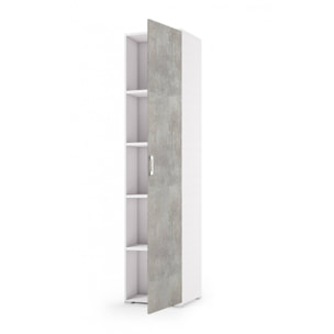 Armadio multiuso Aquilegia, Mobile lineare a 1 Anta battenti e 4 ripiani regolabili, Mobile a colonna per bagno, 100% Made in Italy, Cm 45x45h195, Cemento e Bianco