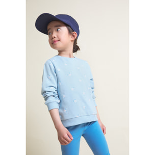 Conjunto sudadera manga larga con estampado de margaritas bordadas y leggings lisos | Color: Celeste | Street Monkey
