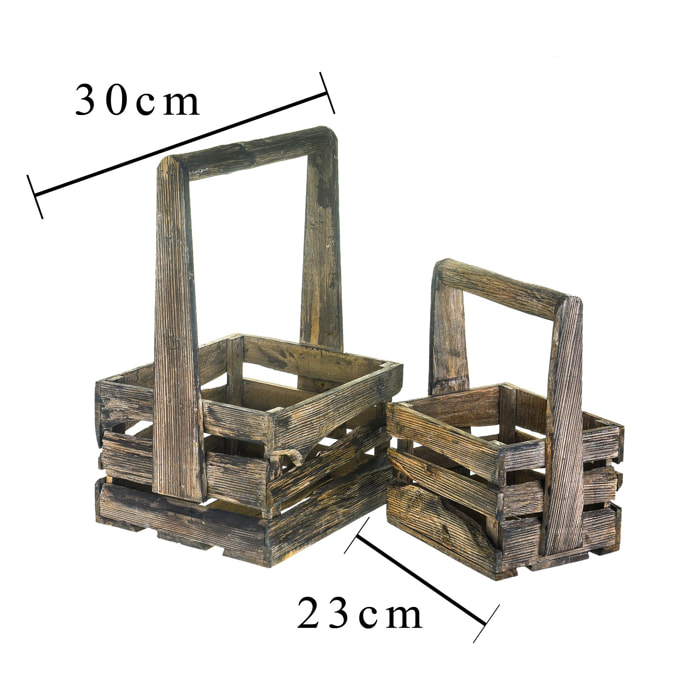 Set Di 2 Cassetta In Legno Con Manico Centrale. Altezza 44,5 Cm - Pezzi 1 - 30X44,5X25cm - Colore: Marrone  - Bianchi Dino - Articoli In Legno Cassette