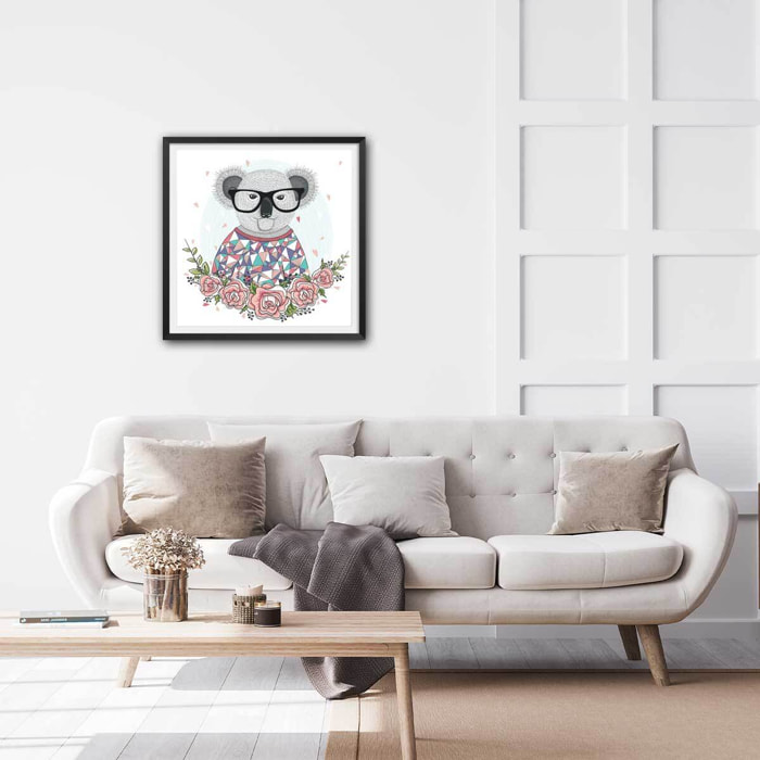 Affiche enfant hipster koala Affiche sous cadre noir