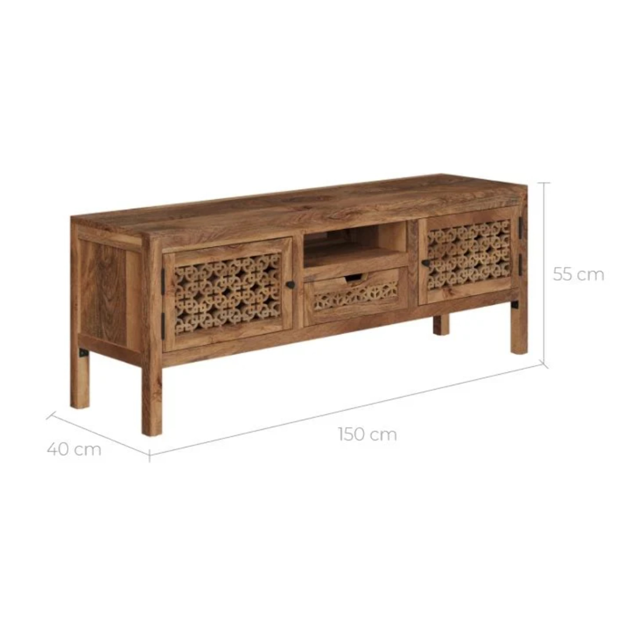 Meuble TV ajouré en bois de manguier 150 cm - Jaya