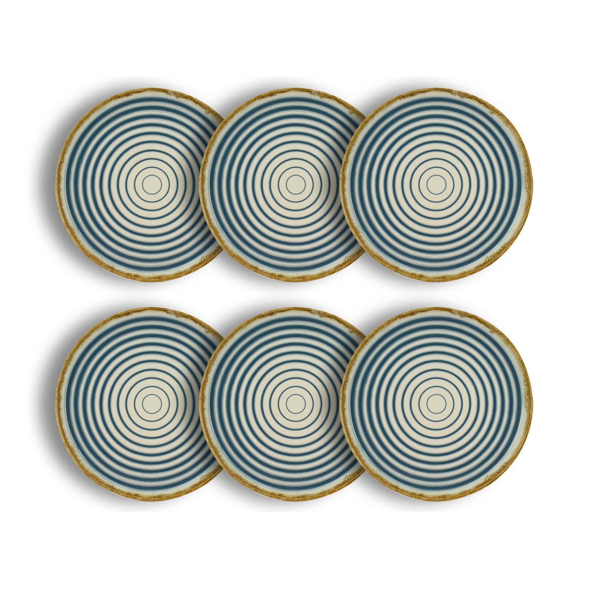 Lot de 6 assiettes plates spirale 27cm en faïence bleu et beige  SPIRALE