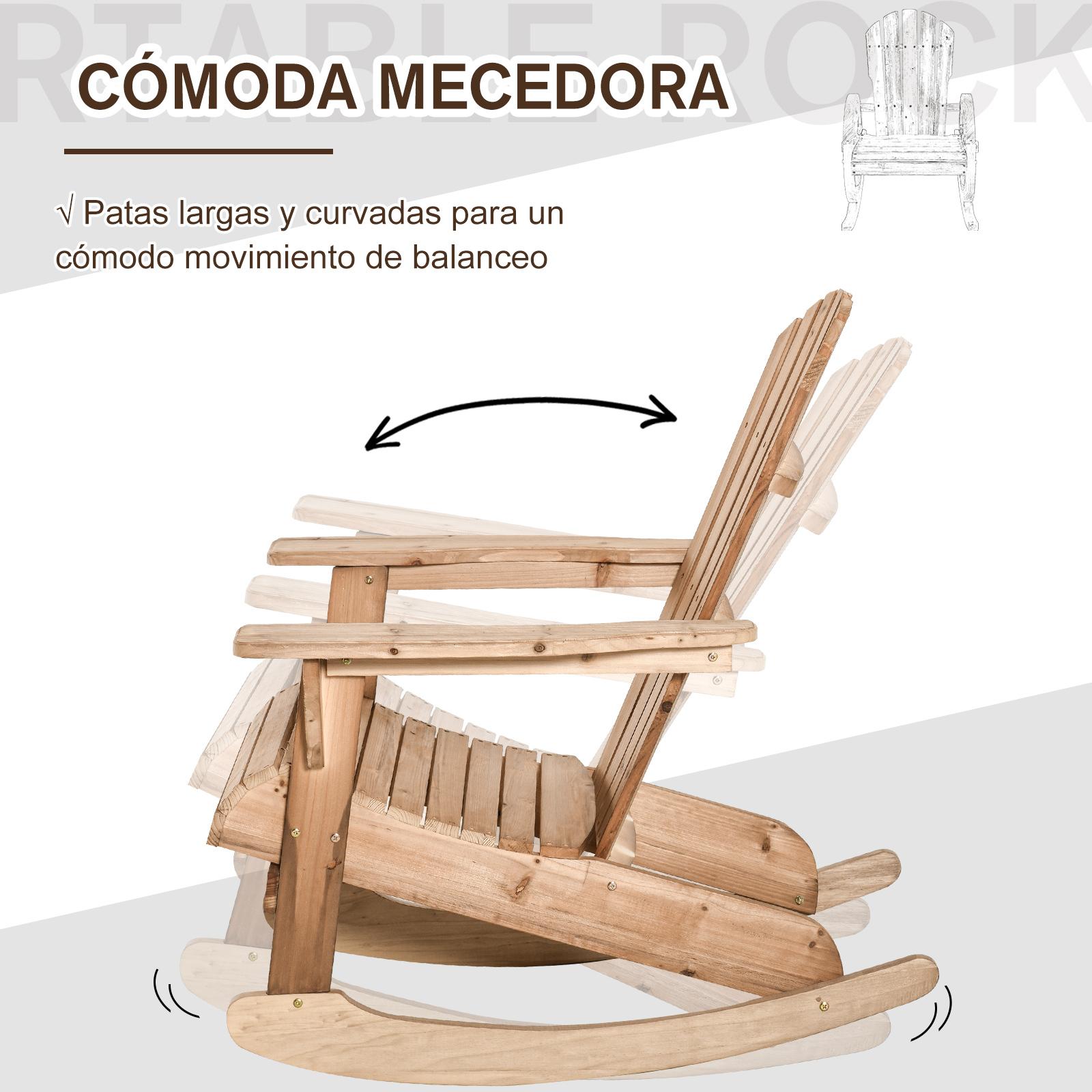 Silla de Jardín Mecedora Adirondack de Madera Natural 77x94x97cm Color Teca