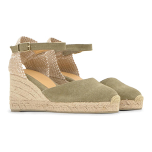 Alpargata de cuña 6 cm en lona de algodón con pala en v y cintas