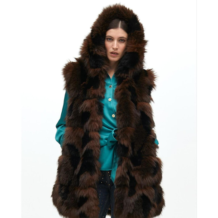 Gilet a pelo lungo con interno stampato