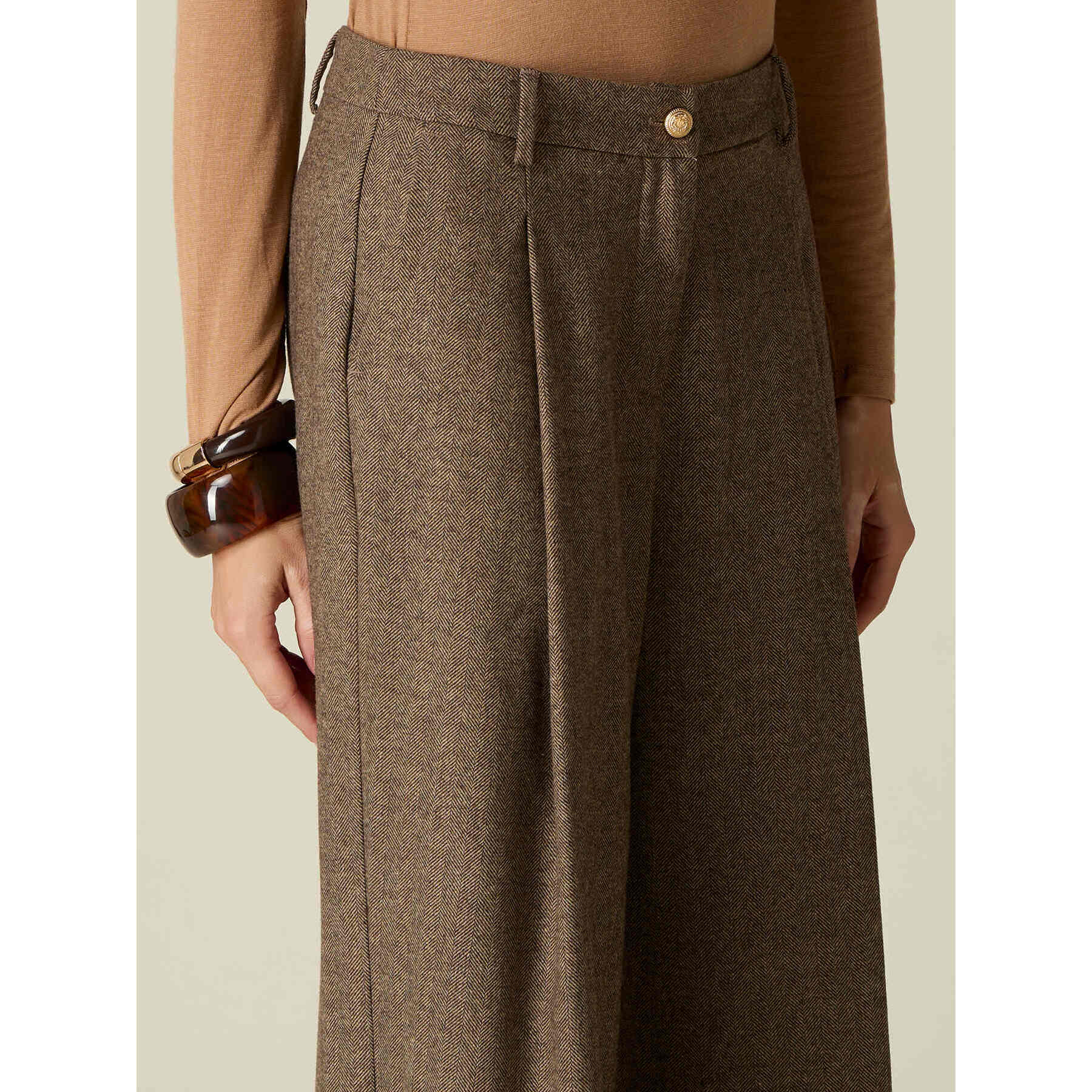 Oltre - Pantaloni palazzo misto lana - Marrone