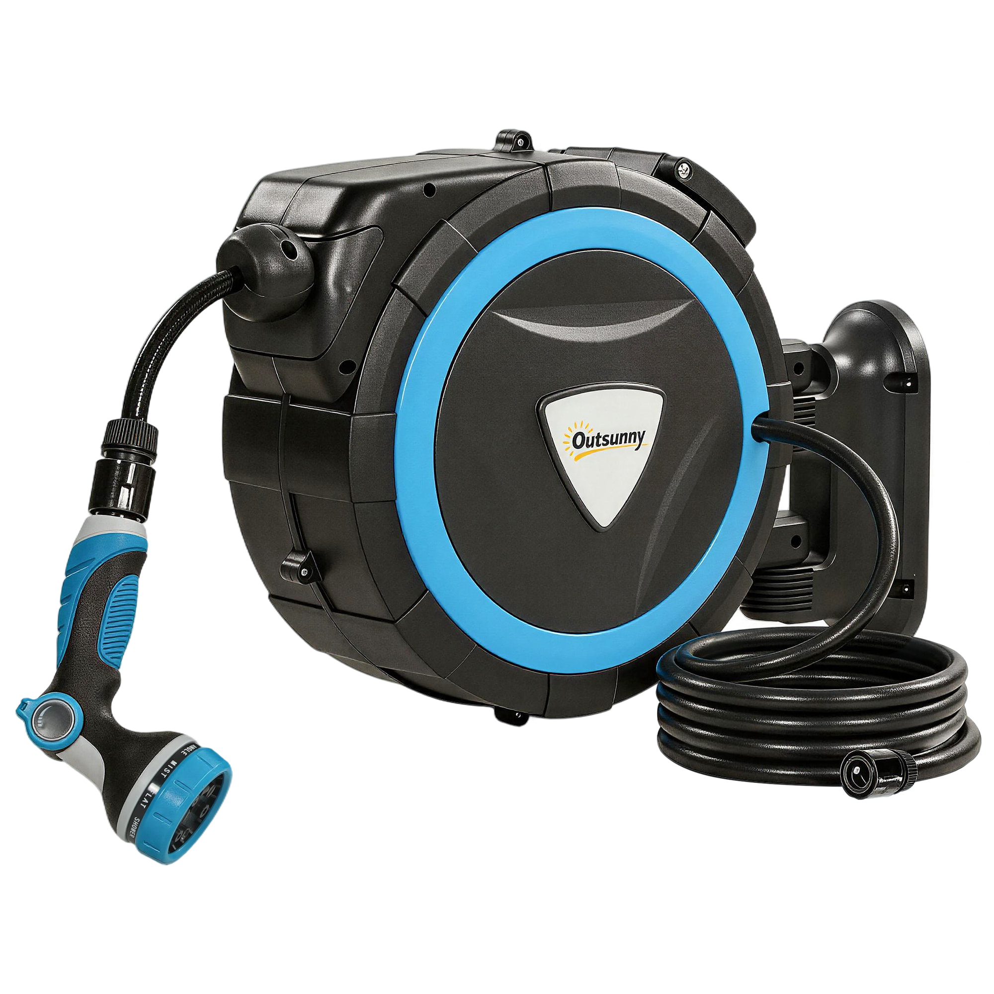 Dévidoir mural enrouleur automatique pivotant tuyau 14+1,5m avec pistolet buse et support mural