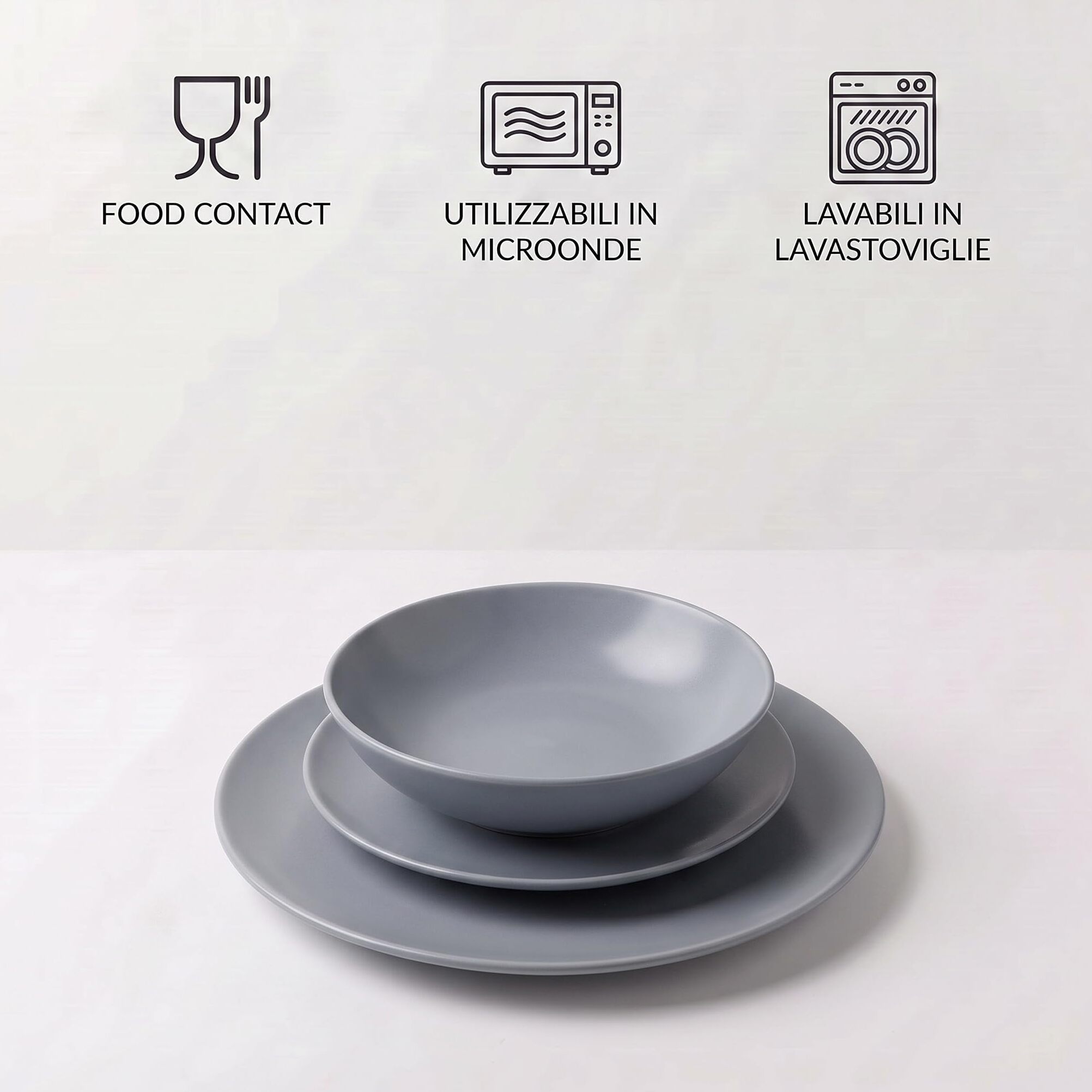 Servizio piatti 18 pezzi in ceramica - GRIGIO
