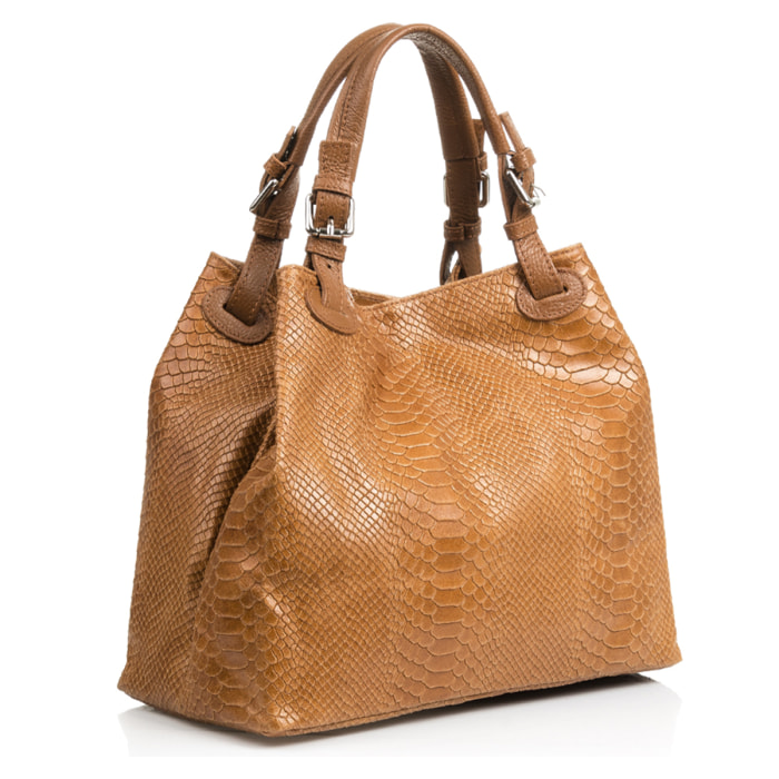 Emanuela Bolso tote Mujer.Piel auténtica Gamuza Grabado Serpiente