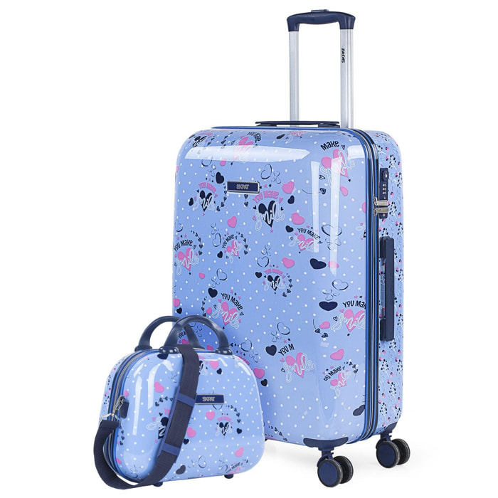 Juego De Trolley Mediano 60Cms Y Neceser Skpat Smile Azul