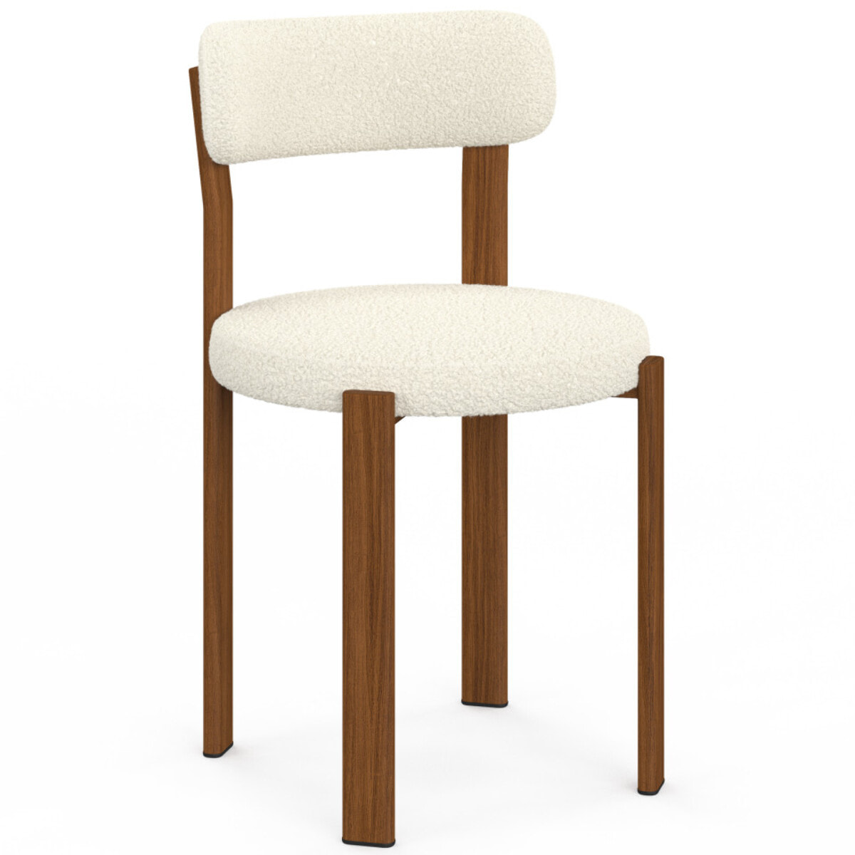 Chaises Ilona bouclette crème pieds effet noyer - lot de 4