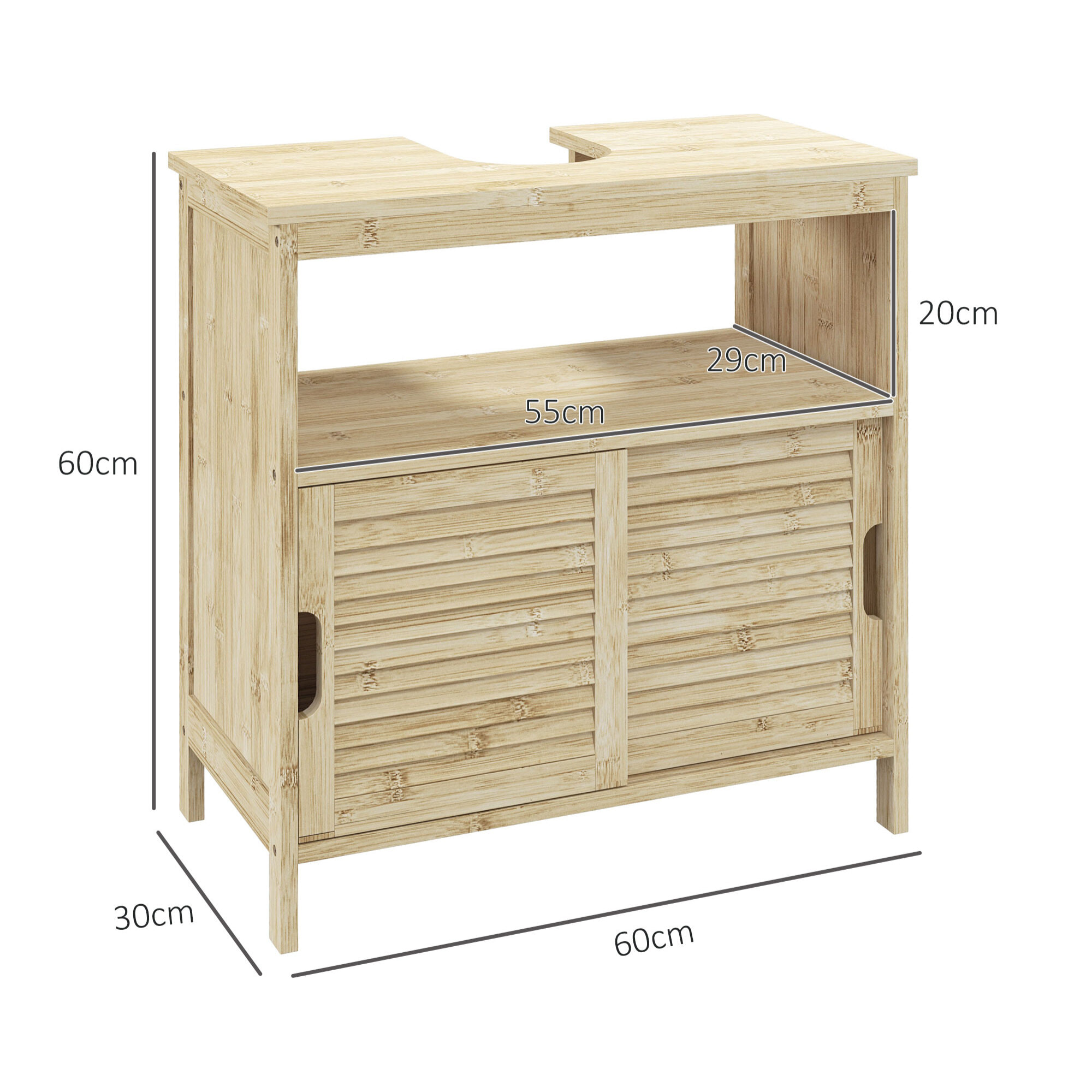 Meuble sous vasque style cosy naturel - 2 portes coulissantes - dim. 60L x 30l x 60H cm - bambou verni