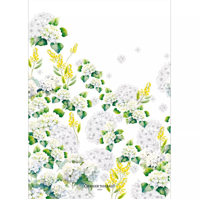 Torchon lin & coton lavé 190 g/m² imprimé blanc jaune Annabelle mimosa