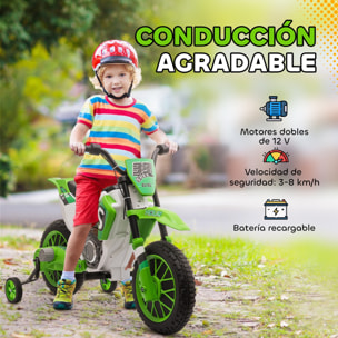 Moto Eléctrica para Niños de +3 Años 12V Moto de Juguete Infantil con 2 Ruedas de Equilibrio Velocidad 3-8 km/h Arranque Suave 106,5x51,5x68 cm Verde