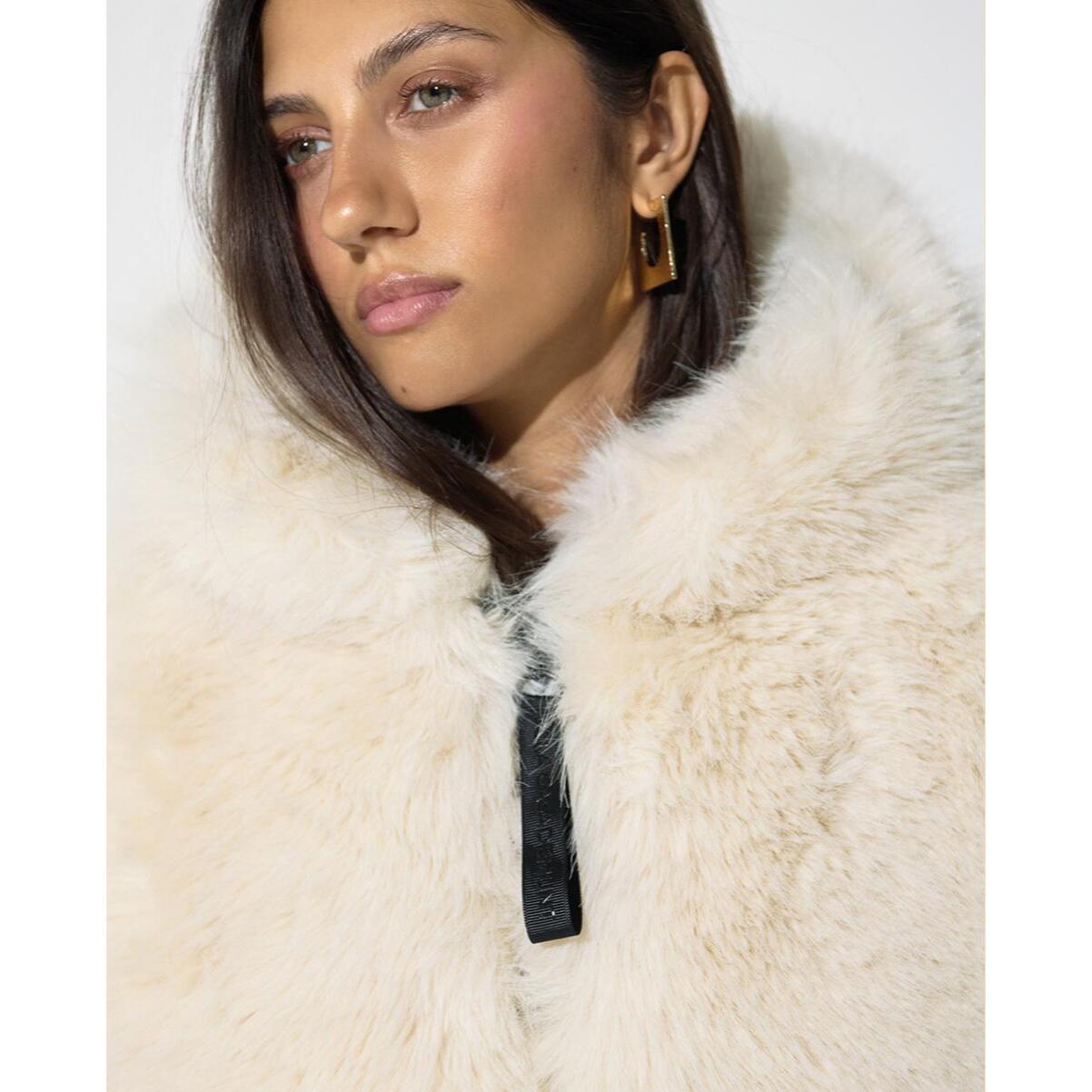 Gilet bicolore in nylon/pelliccia