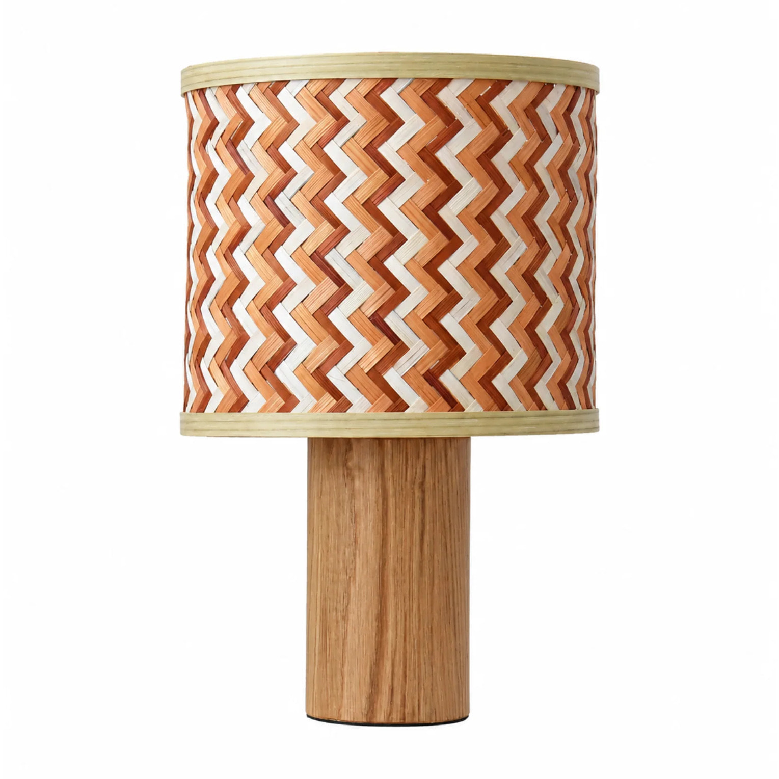 Lampe à poser en bois de chêne et tressage en bambou crème et orange - Phil