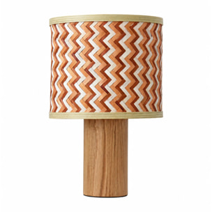 Lampe à poser en bois de chêne et tressage en bambou crème et orange - Phil