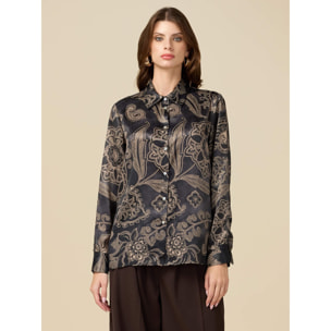 Oltre - Patterned satin shirt - Gris