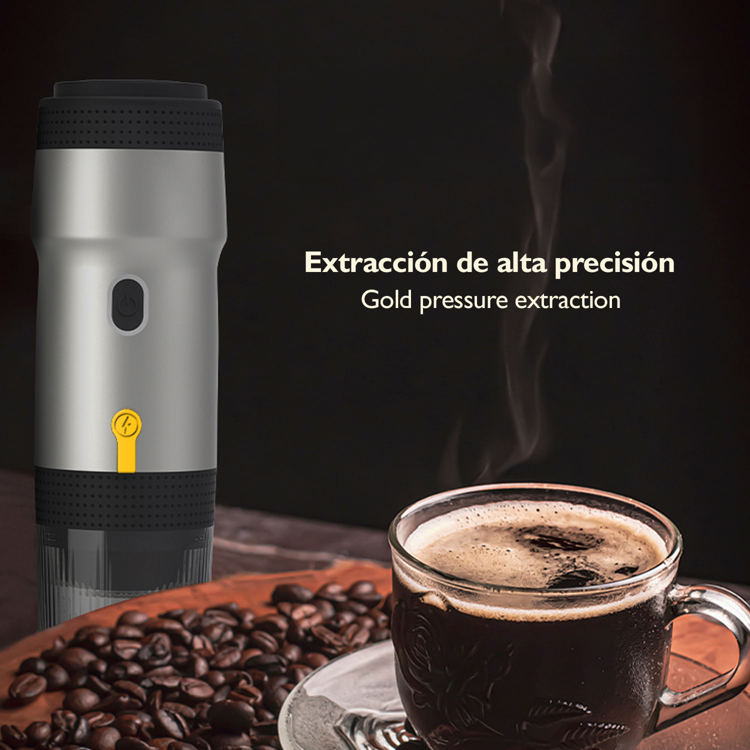 Cafetera portátil de cápsulas KF-JN-01, con batería recargable de 7500mAh. Compatible con cápsulas y café molido.