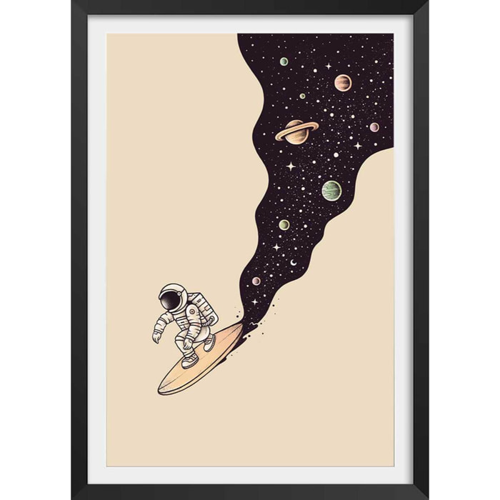 Affiche enfant longboard en cosmos  Affiche sous cadre noir
