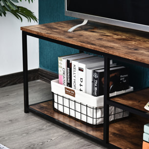 Meuble TV design industriel dim. 120L x 40l x 45H cm grand plateau 2 étagères panneaux particules coloris boisé métal noir