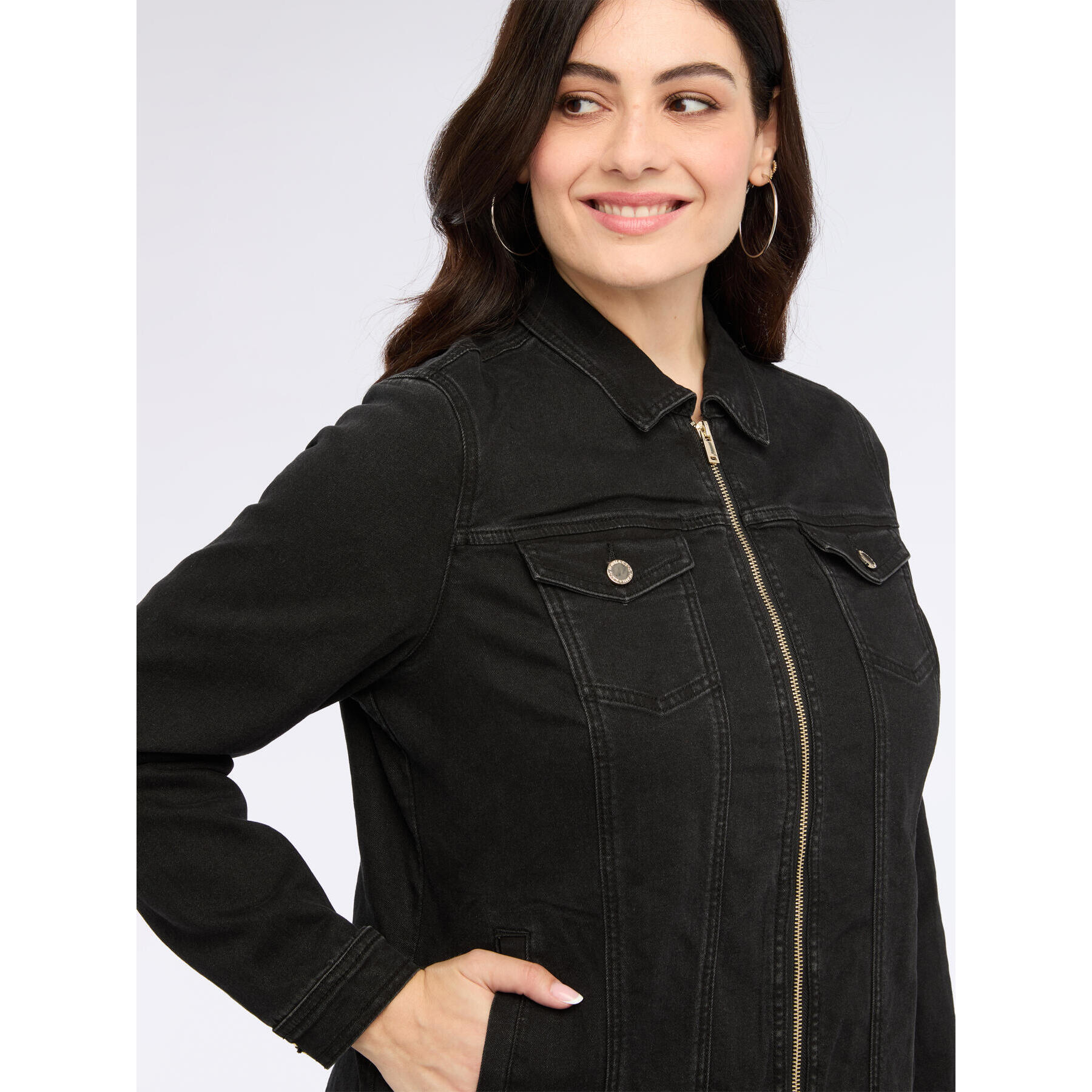 Fiorella Rubino - Chaqueta vaquera con cremallera y bolsillos - Negro