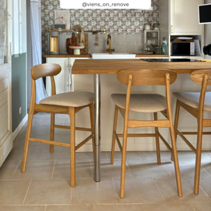 Lot de 2 chaises pour îlot central 66 cm en tissu beige et bois - Lana