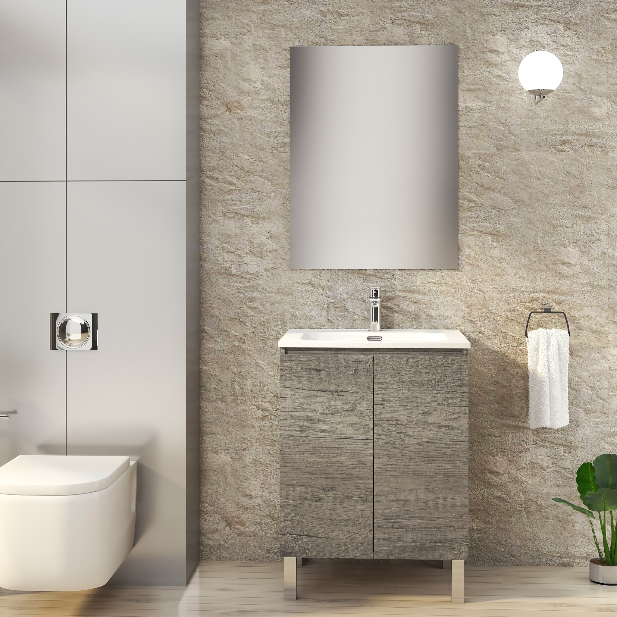 Conjunto de Baño Lust | 60 cm Nebraska | Dos Puertas | Lavabo Encastrado | No incluye Espejo | Mueble Montado | Alday