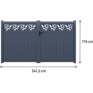 Portail aluminium semi-ajouré à motif "Maya" - 340 x 180 cm - Gris
