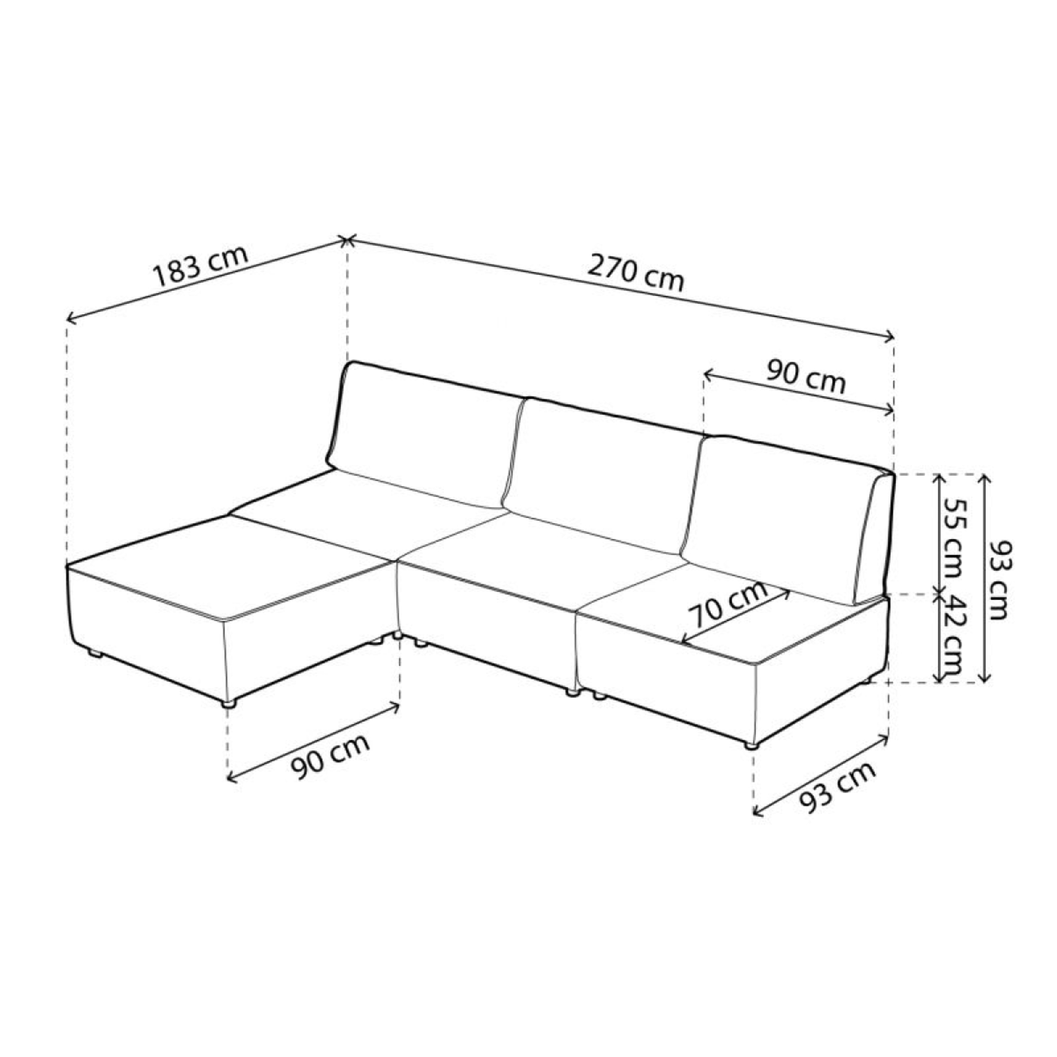 Sofá modular con chaiselongue 3 plazas Cubiq Beige