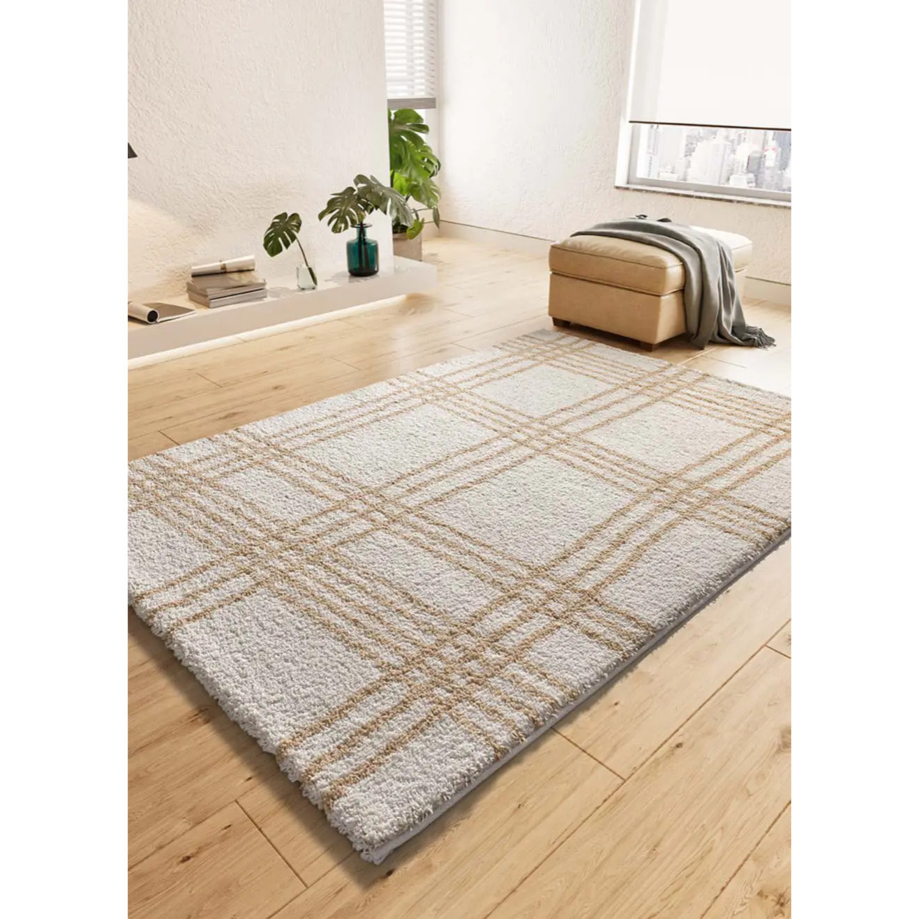 HELIA Alfombra shaggy de estilo nórdico en tonos beige, varias medidas disponibles