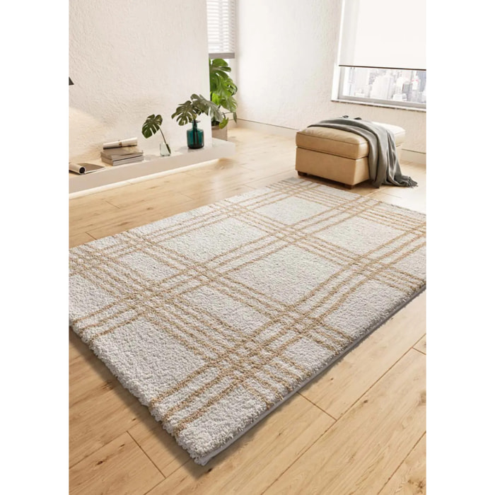 HELIA Alfombra shaggy de estilo nórdico en tonos beige, varias medidas disponibles