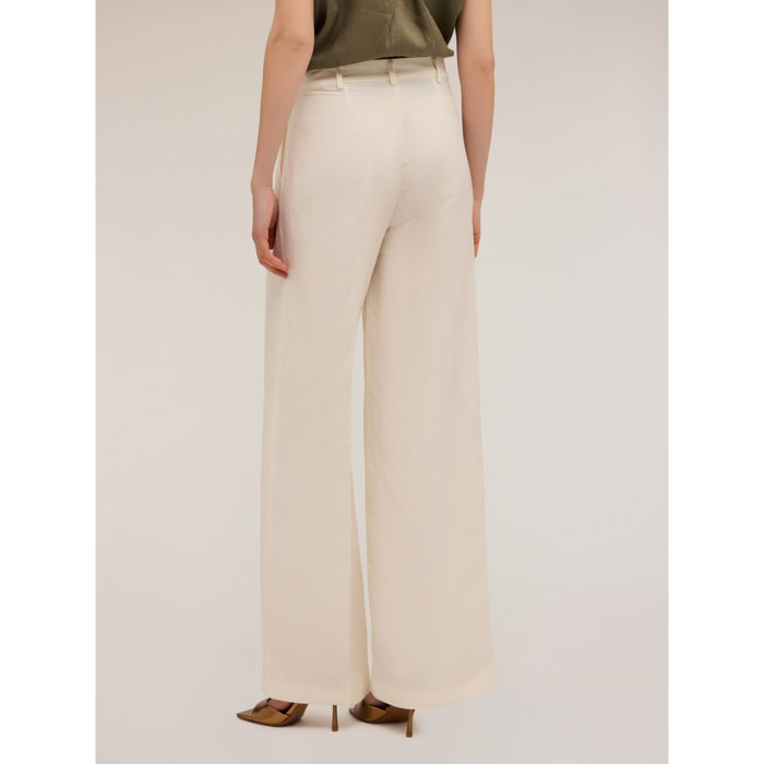 Motivi - Pantalones de pierna ancha mezcla de lino - Blanco